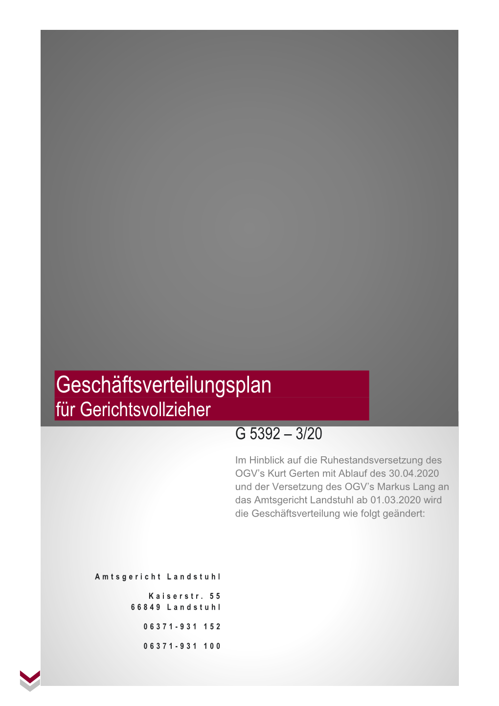 Geschäftsverteilungsplan Für Gerichtsvollzieher G 5392 – 3/20