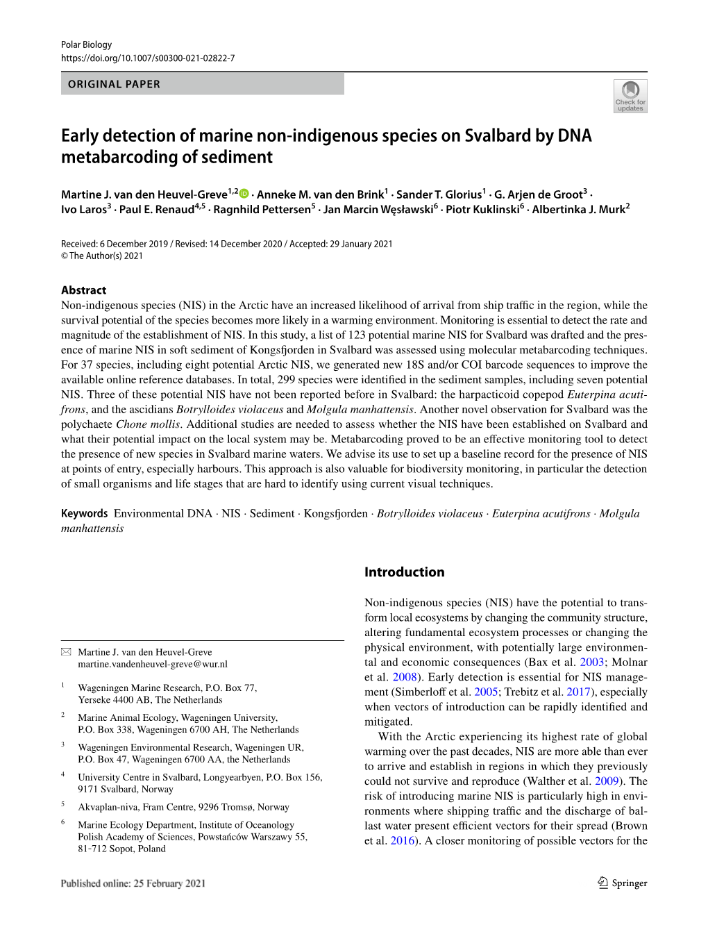 Early Detection of Marine Non-Indigenous Species On