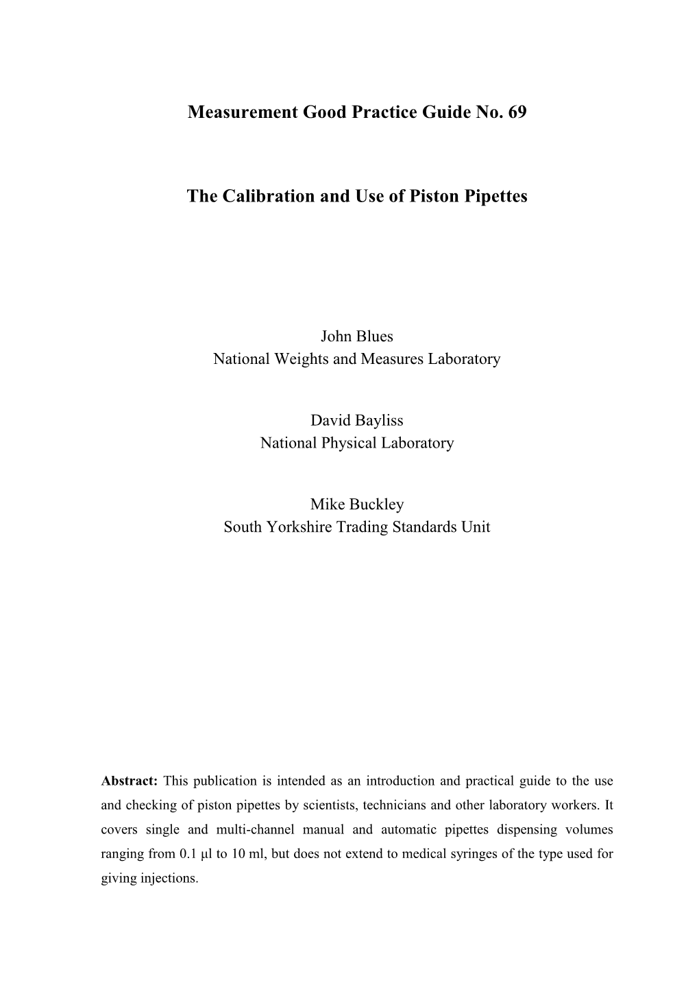 Measurement Good Practice Guide No. 69 the Calibration and Use Of