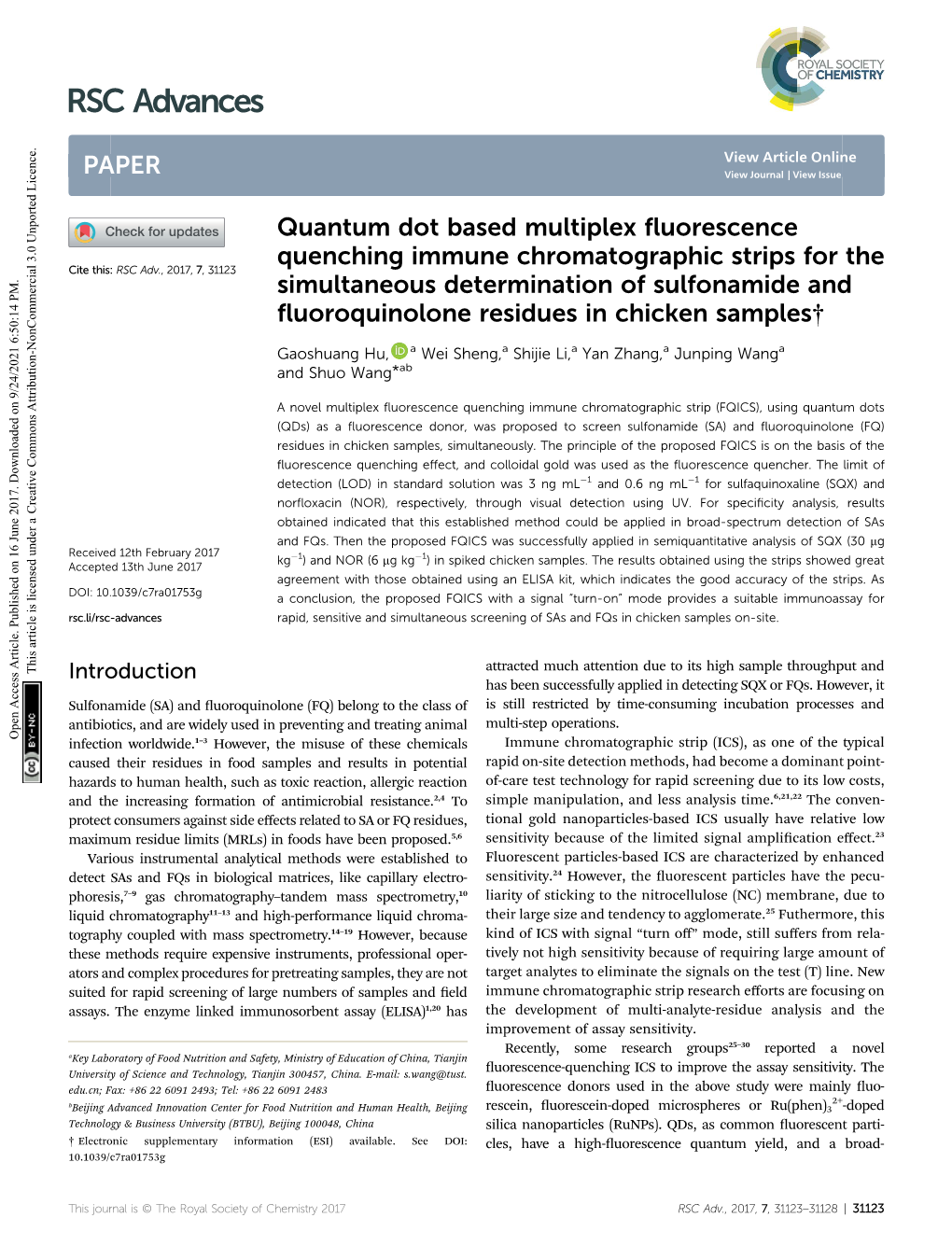 Quantum Dot Based Multiplex Fluorescence Quenching Immune
