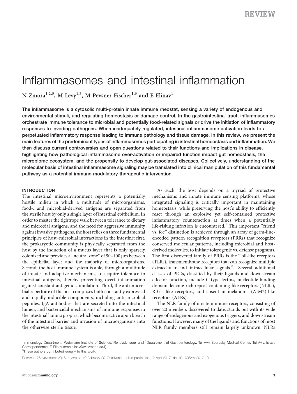 Inflammasomes and Intestinal Inflammation