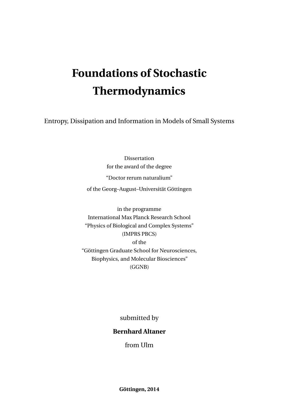 Phd Thesis Bernhard Altaner 2014