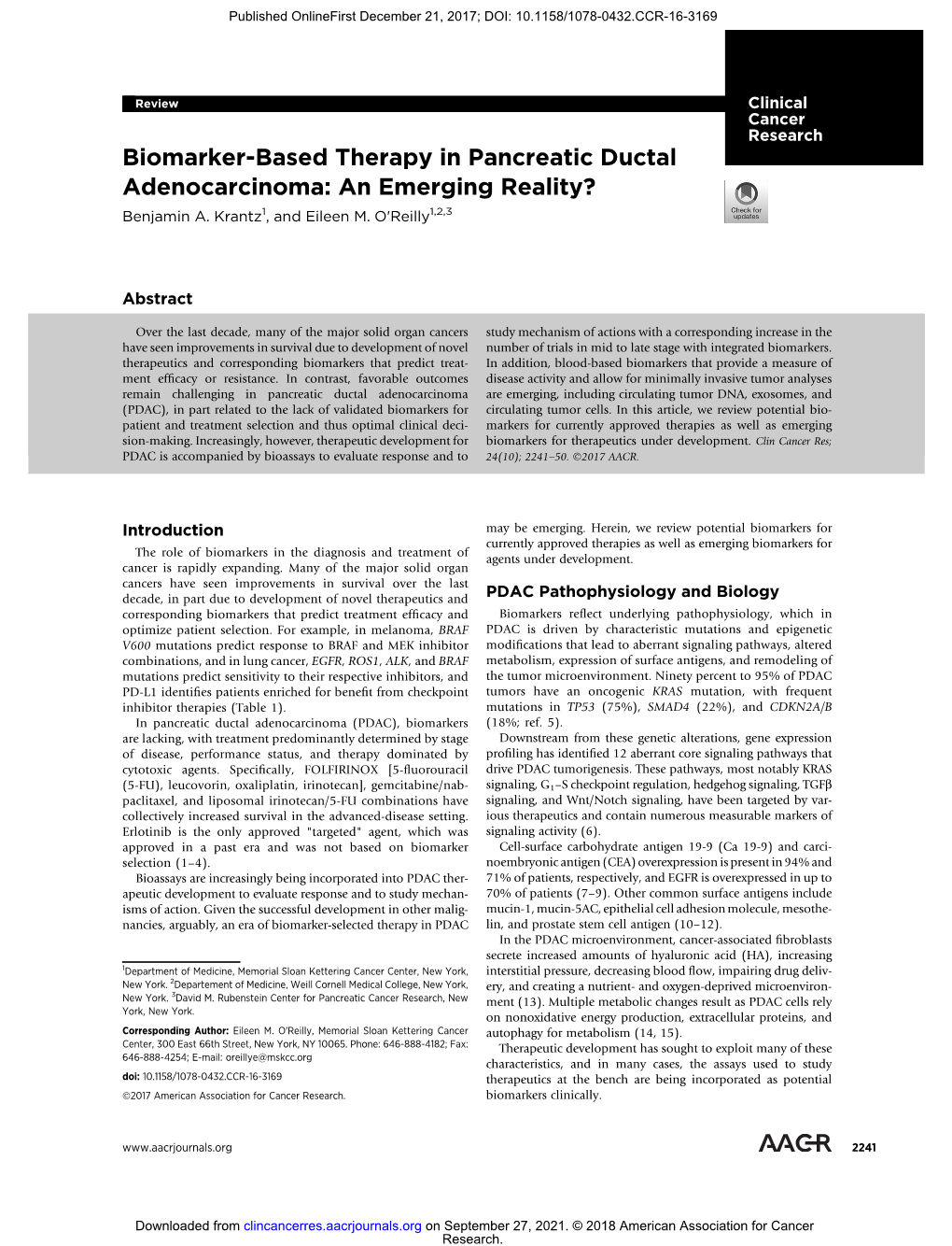 Biomarker-Based Therapy in Pancreatic Ductal Adenocarcinoma: an Emerging Reality? Benjamin A