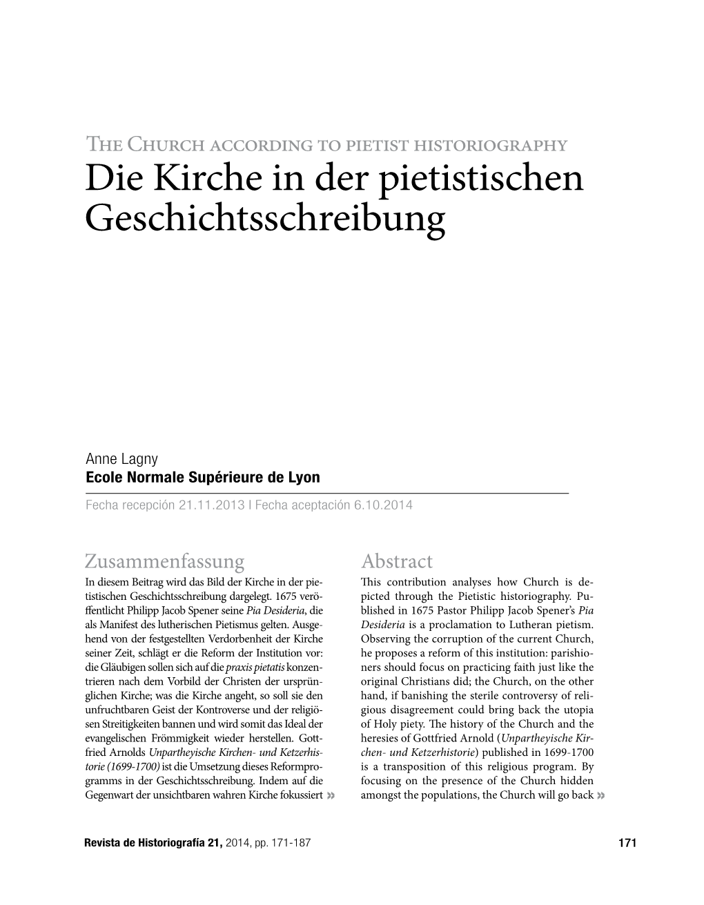 Die Kirche in Der Pietistischen Geschichtsschreibung