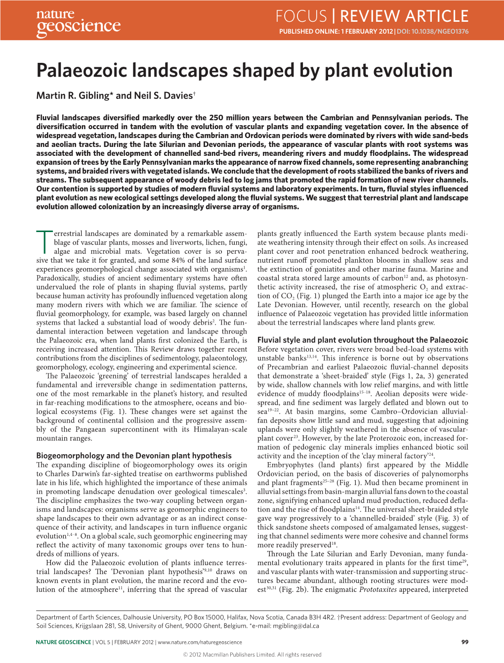 Palaeozoic Landscapes Shaped by Plant Evolution Martin R