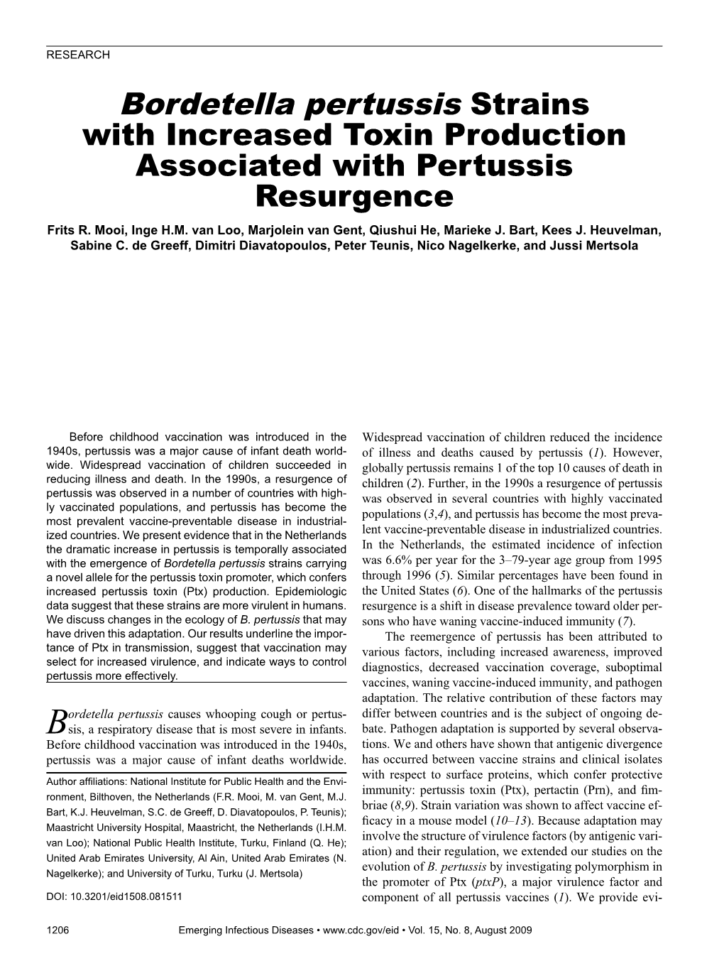 Bordetella Pertussis Strains with Increased Toxin Production Associated with Pertussis Resurgence Frits R