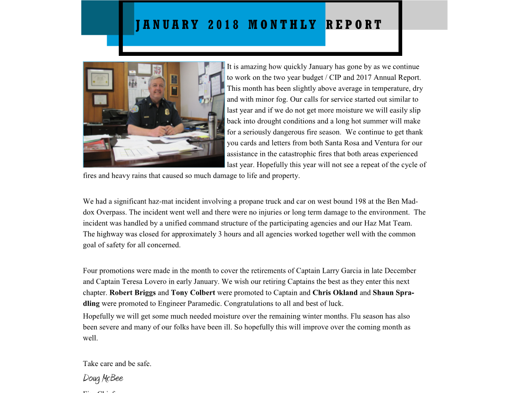 JANUARY 2018 MONTHLY REPORT Doug Mcbee