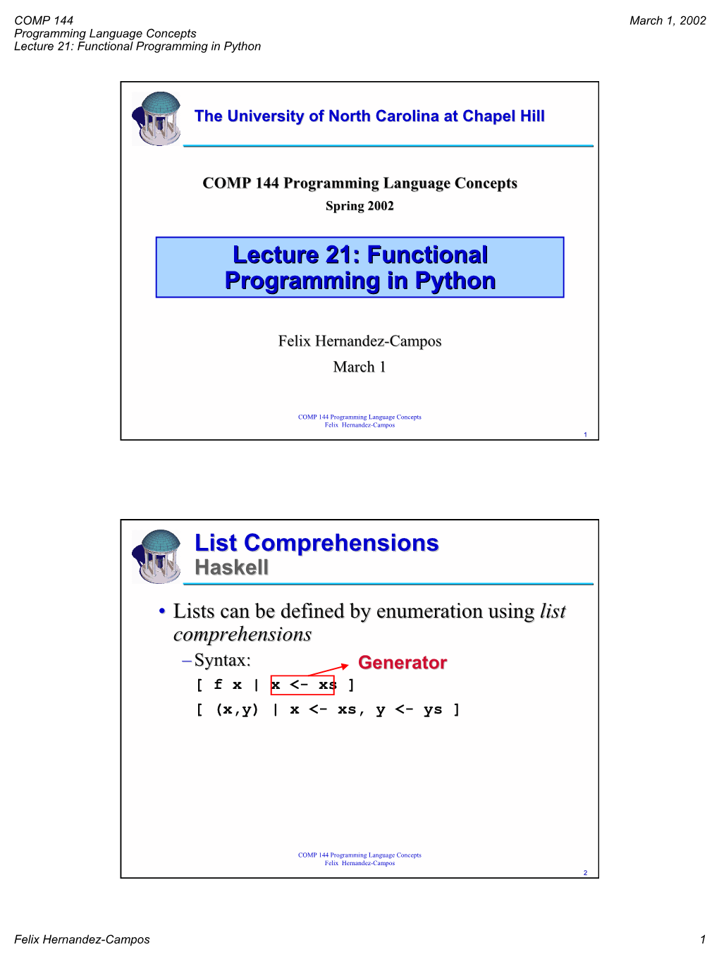 Lecture 21: Functional Programming in Python List Comprehensions