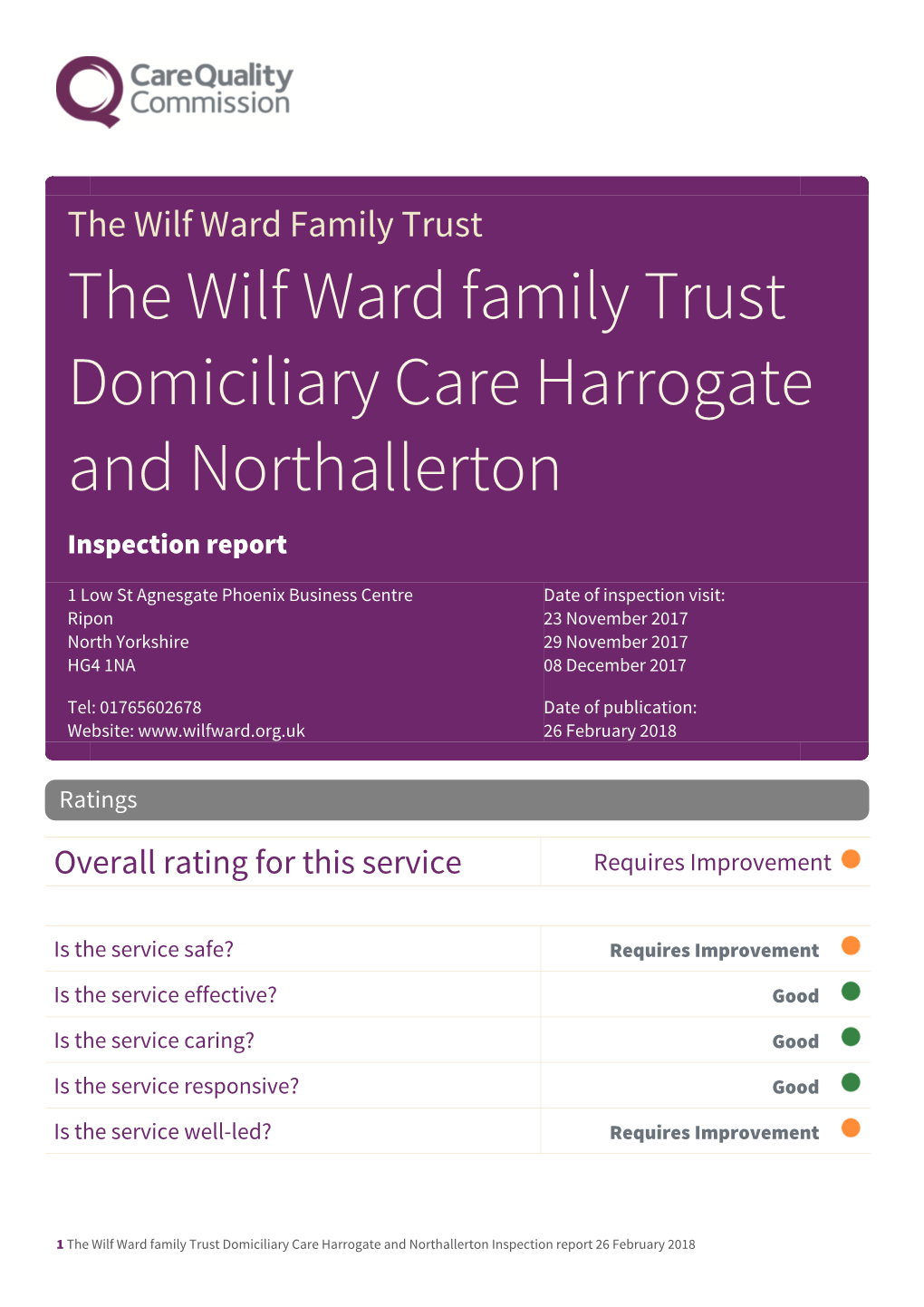 The Wilf Ward Family Trust Domiciliary Care Harrogate and Northallerton Inspection Report