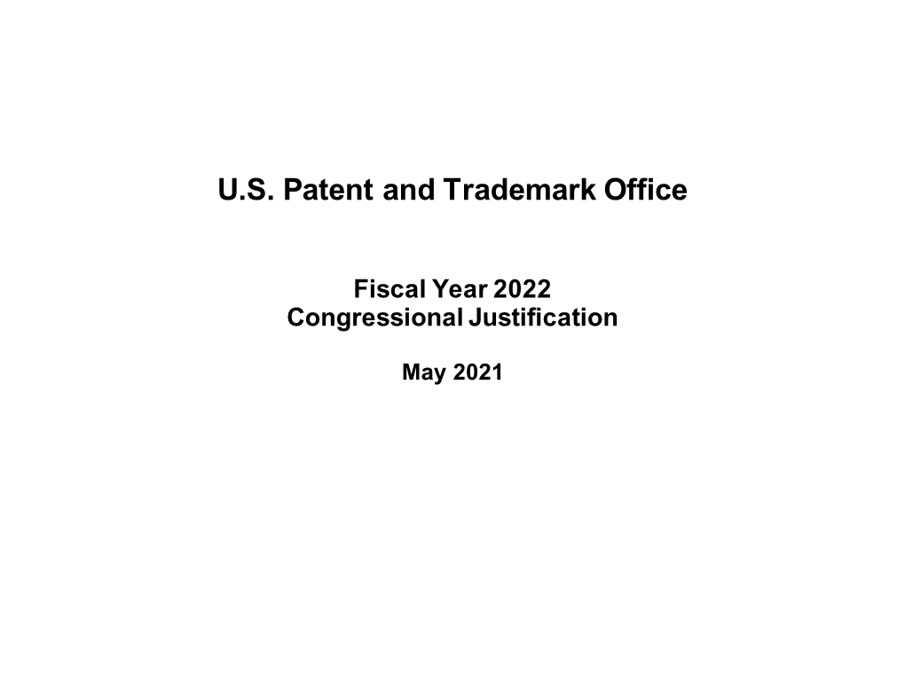 USPTO FY 2022 President's Budget Request
