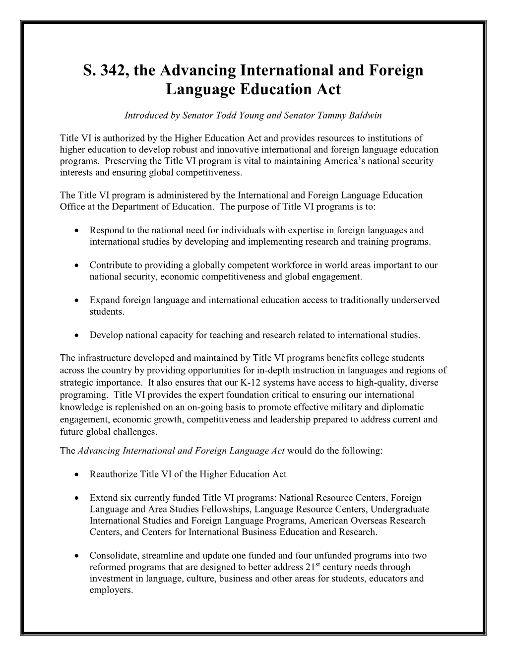 S. 342, the Advancing International and Foreign Language Education Act