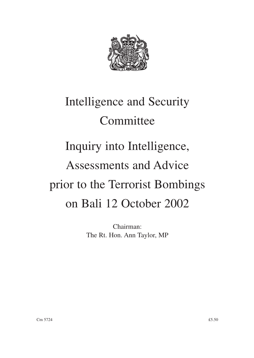 Inquiry Into Intelligence, Assessments and Advice Prior to the Terrorist Bombings on Bali 12 October 2002