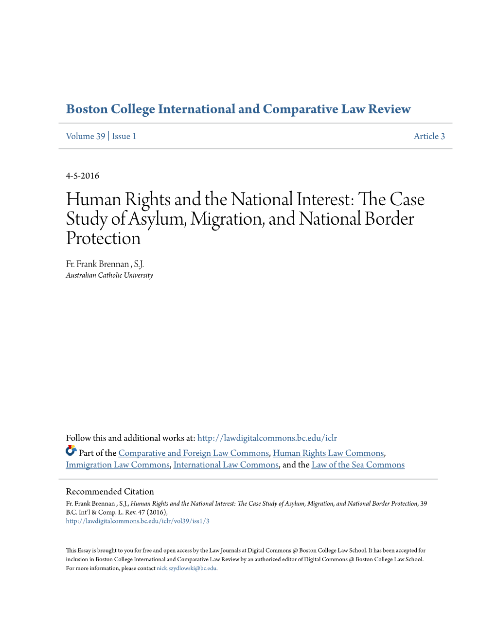 Human Rights and the National Interest: the Ac Se Study of Asylum, Migration, and National Border Protection Fr