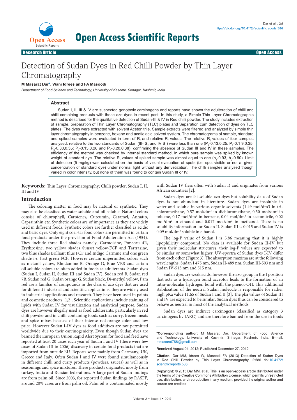 Detection of Sudan Dyes in Red Chilli Powder By