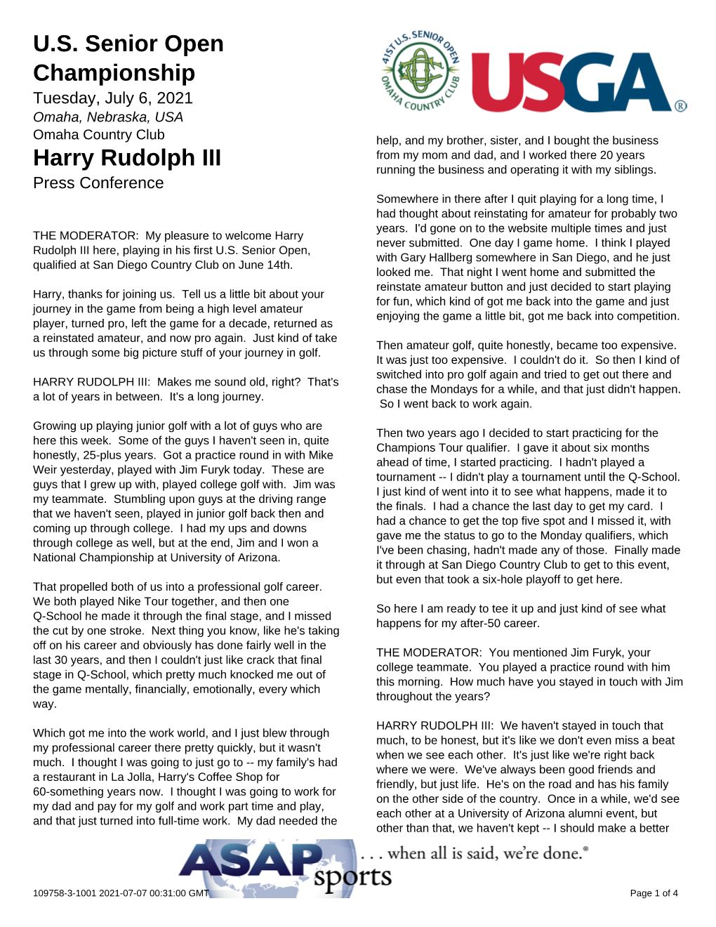 U.S. Senior Open Championship Harry Rudolph