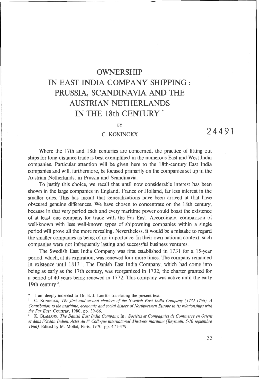OWNERSHIP in EAST INDIA COMPANY SHIPPING : PRUSSIA, SCANDINAVIA and the AUSTRIAN NETHERLANDS in the 18Th CENTURY*