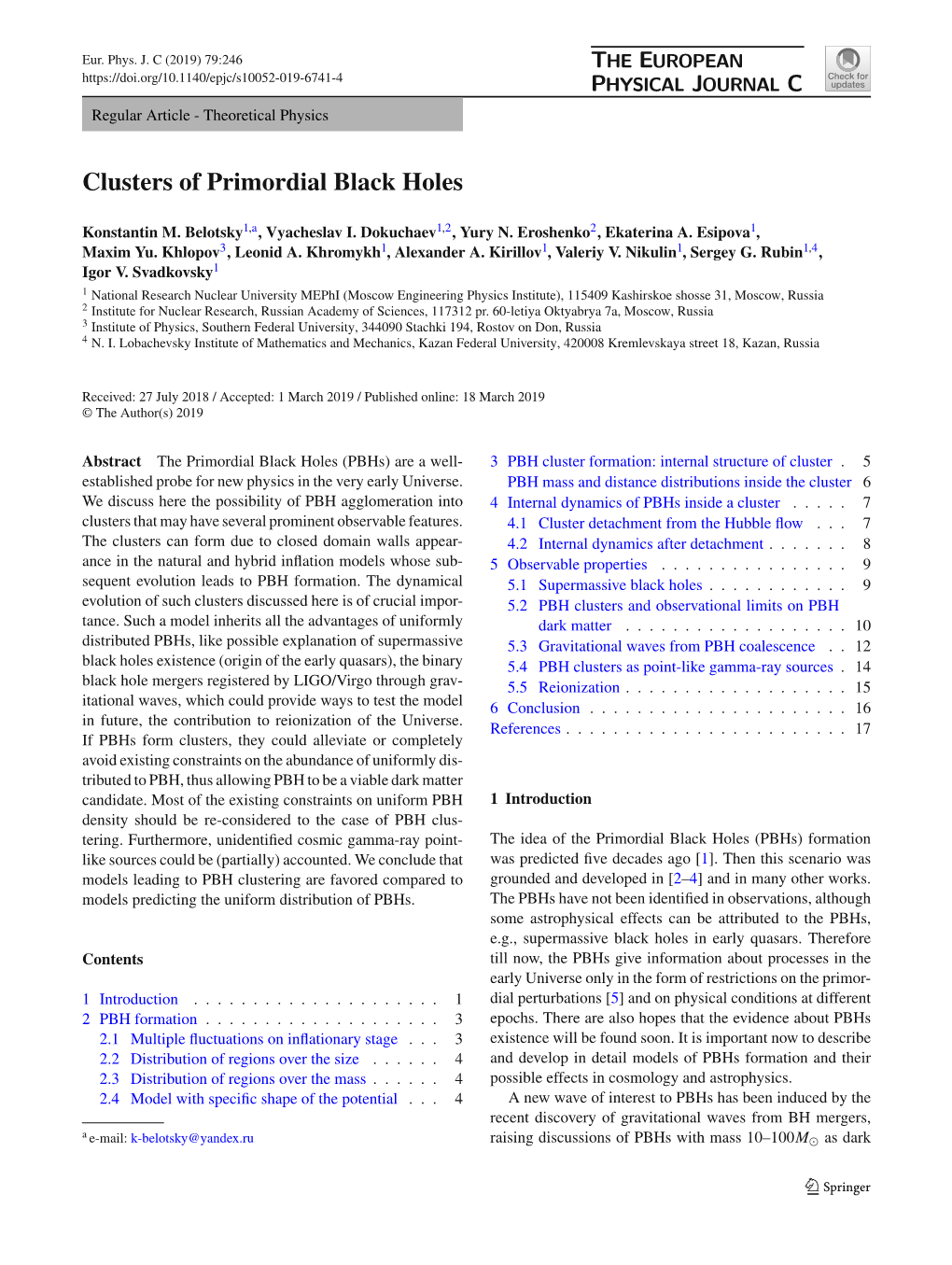 Clusters of Primordial Black Holes