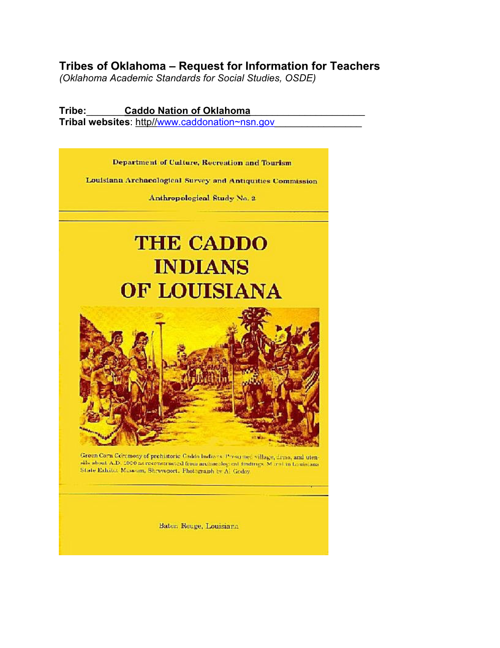 Tribes of Oklahoma – Request for Information for Teachers (Oklahoma Academic Standards for Social Studies, OSDE)