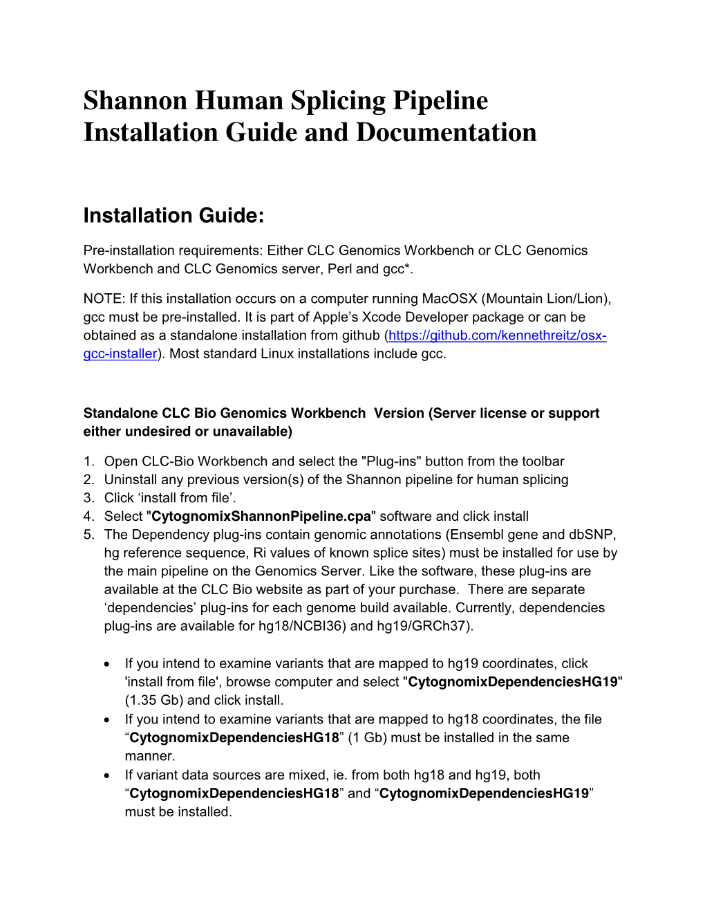 Shannon Human Splicing Pipeline Installation Guide and Documentation