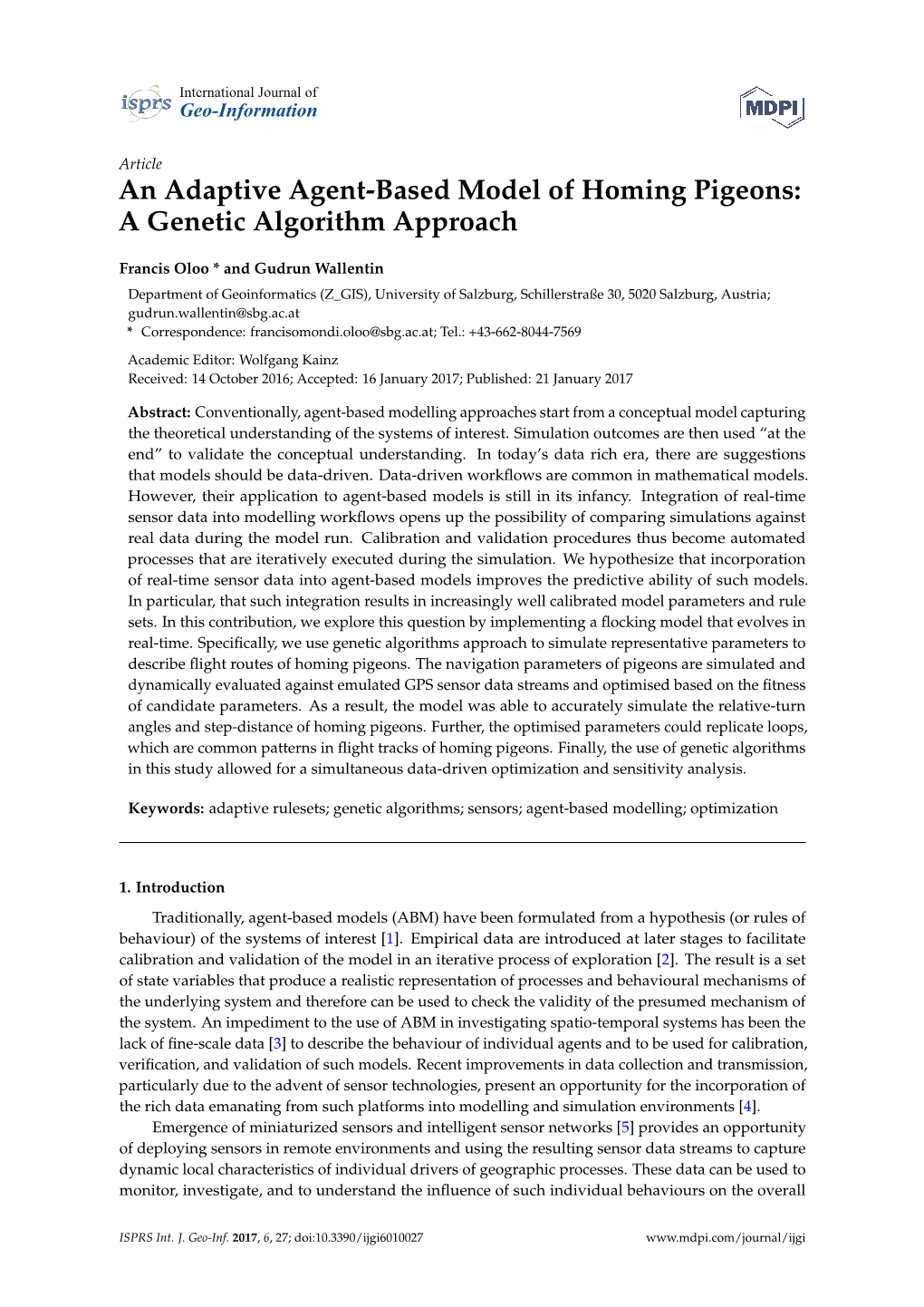 An Adaptive Agent-Based Model of Homing Pigeons: a Genetic Algorithm Approach