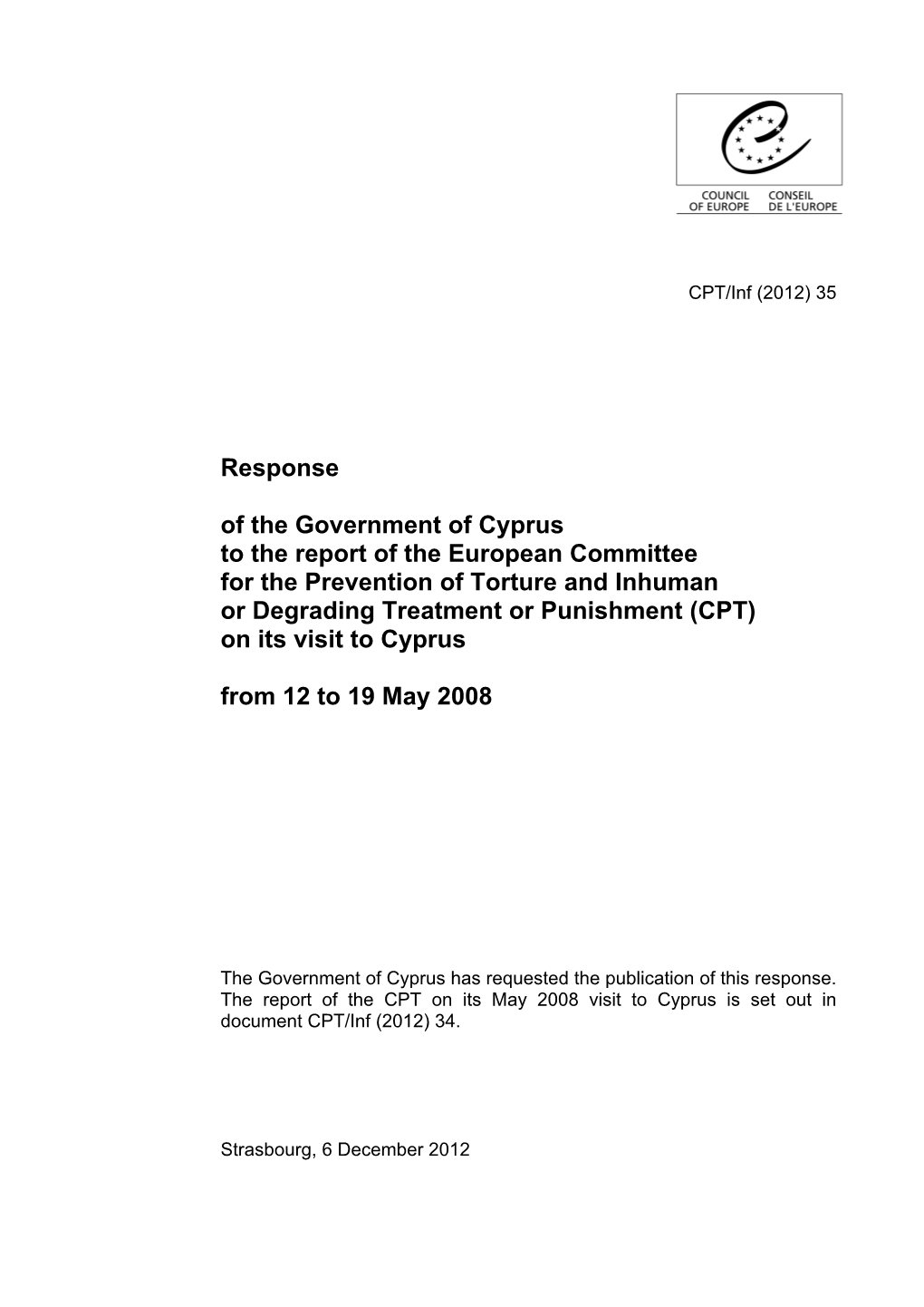 Response of the Government of Cyprus to the Report of The
