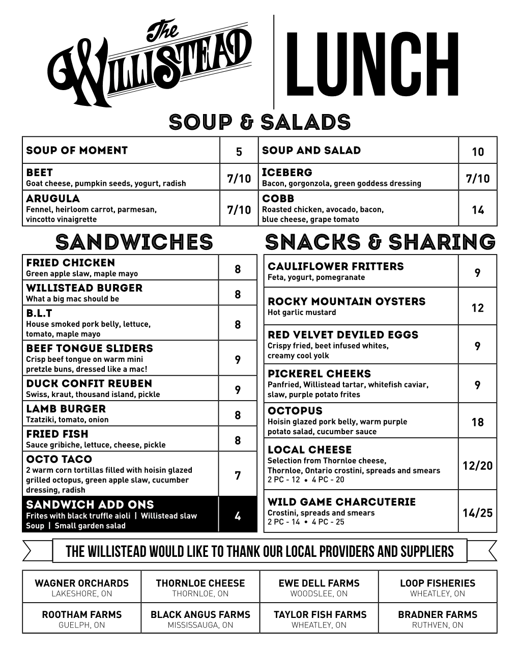 Soup & Salads Snacks & Sharing Sandwiches