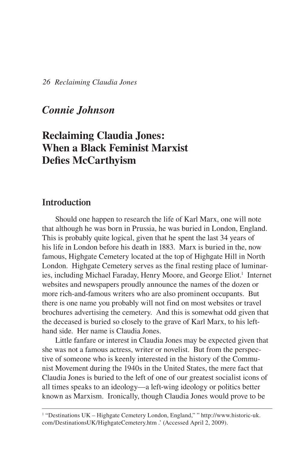 Connie Johnson Reclaiming Claudia Jones