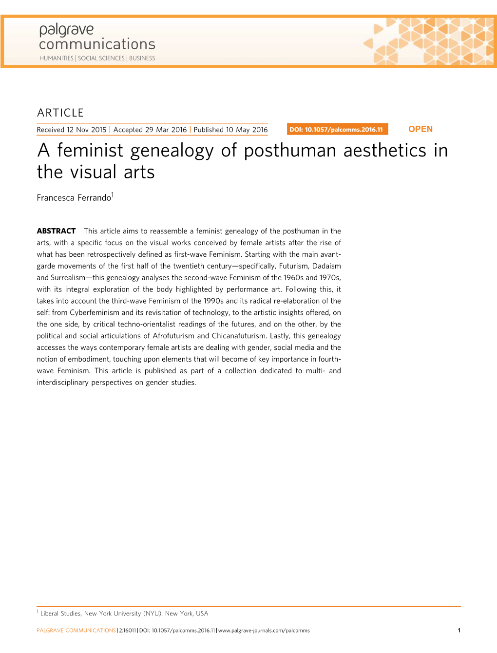 A Feminist Genealogy of Posthuman Aesthetics in the Visual Arts