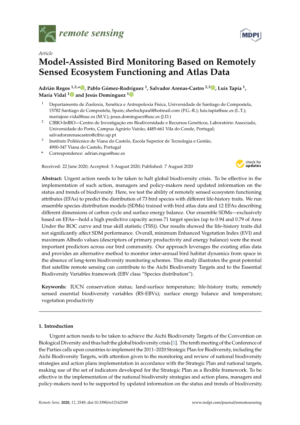 Model-Assisted Bird Monitoring Based on Remotely Sensed Ecosystem Functioning and Atlas Data