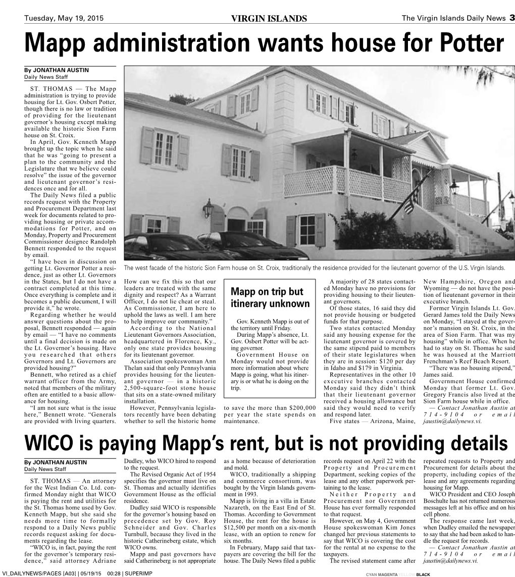 Mapp Administration Wants House for Potter