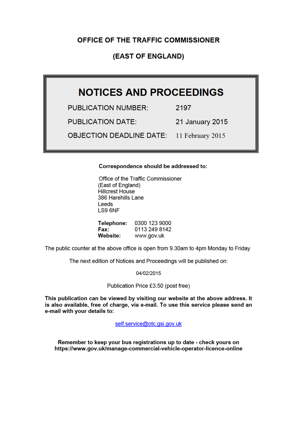 NOTICES and PROCEEDINGS 21 January 2015