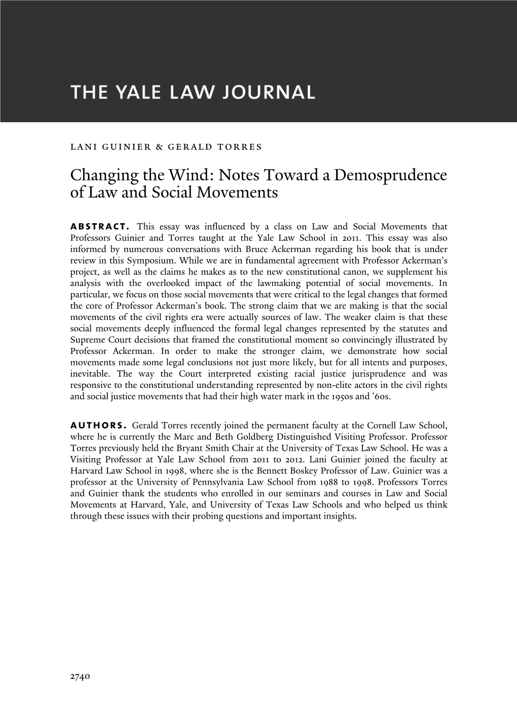 Changing the Wind: Notes Toward a Demosprudence of Law and Social Movements Abstract