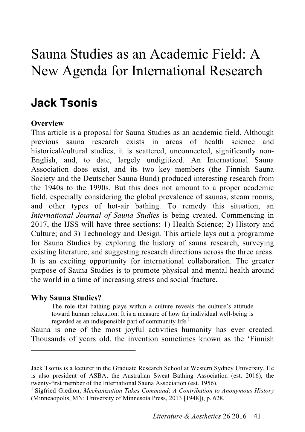 Sauna Studies As an Academic Field: a New Agenda for International Research