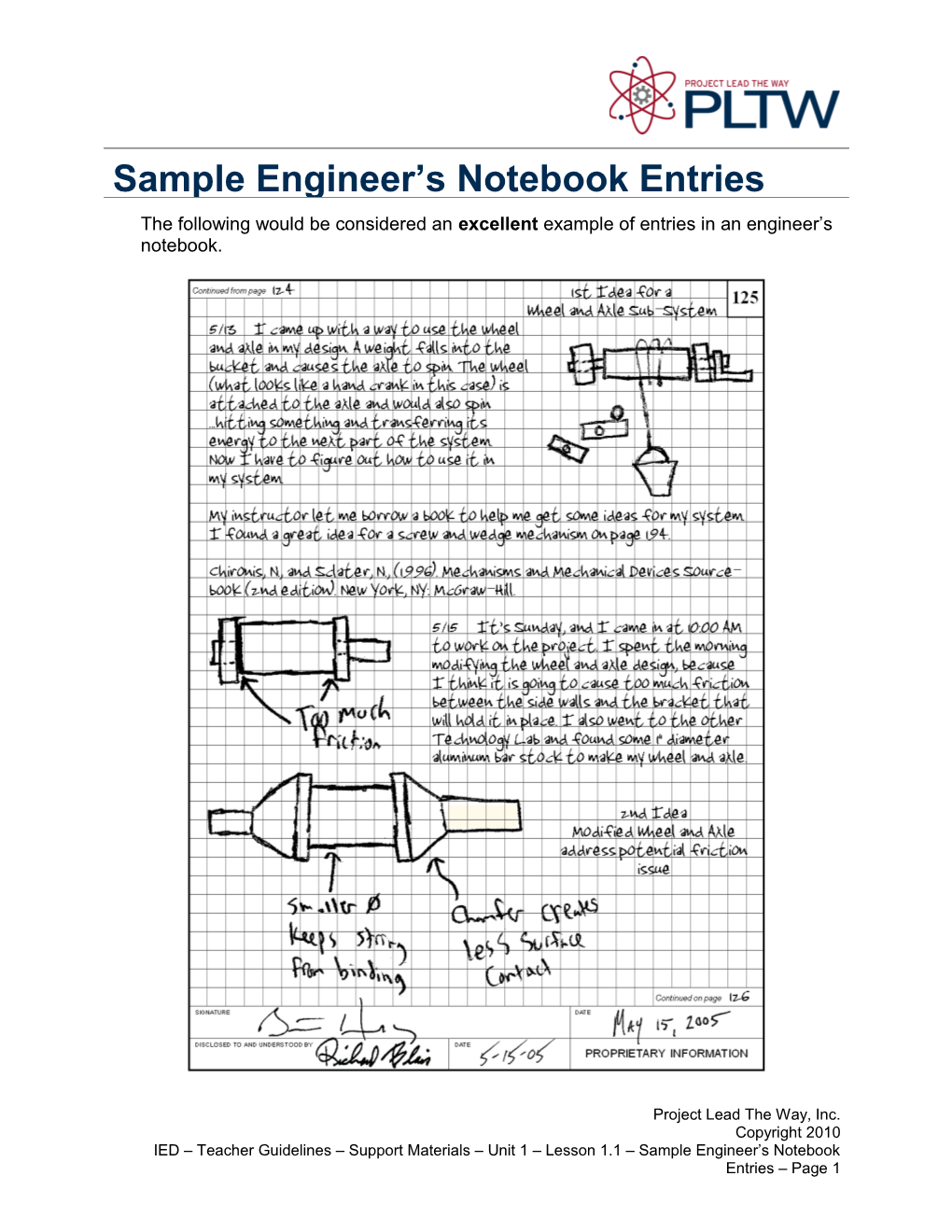 Lesson 1.1:Sample Engineer's Notebook Entries