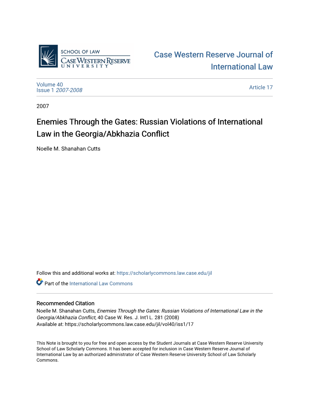 Russian Violations of International Law in the Georgia/Abkhazia Conflict