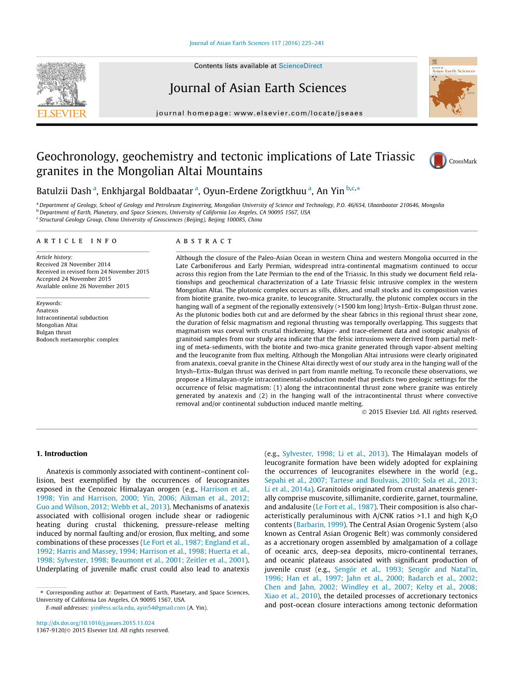 Geochronology, Geochemistry and Tectonic Implications of Late Triassic