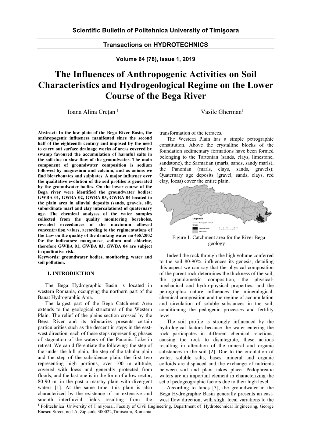 The Influences of Anthropogenic Activities on Soil Characteristics and Hydrogeological Regime on the Lower Course of the Bega River