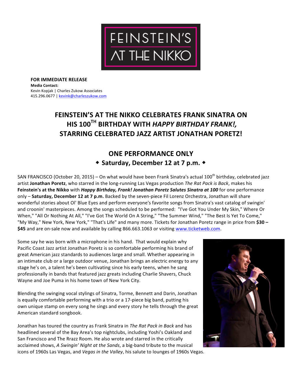 Feinstein's at the Nikko Celebrates Frank Sinatra