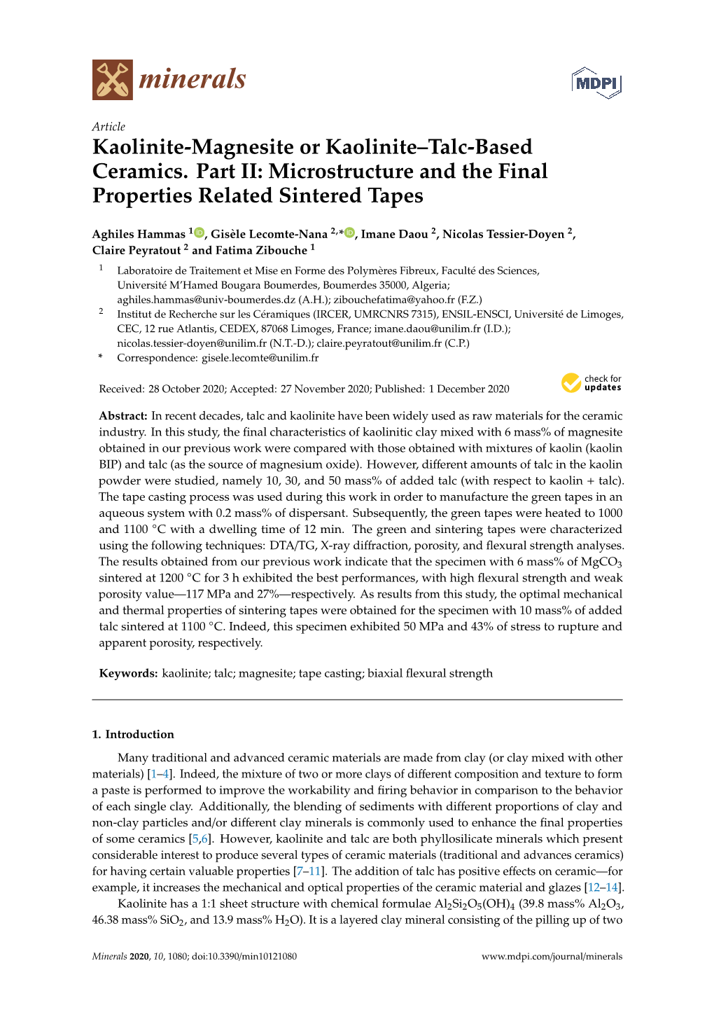 Kaolinite-Magnesite Or Kaolinite–Talc-Based Ceramics. Part II: Microstructure and the Final Properties Related Sintered Tapes