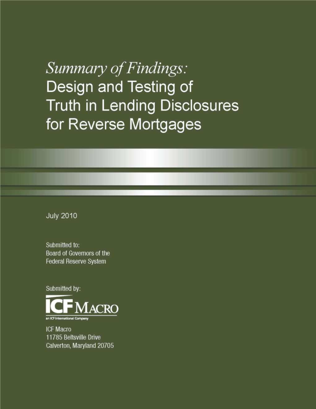 Design and Testing of Truth in Lending Disclosures for Reverse