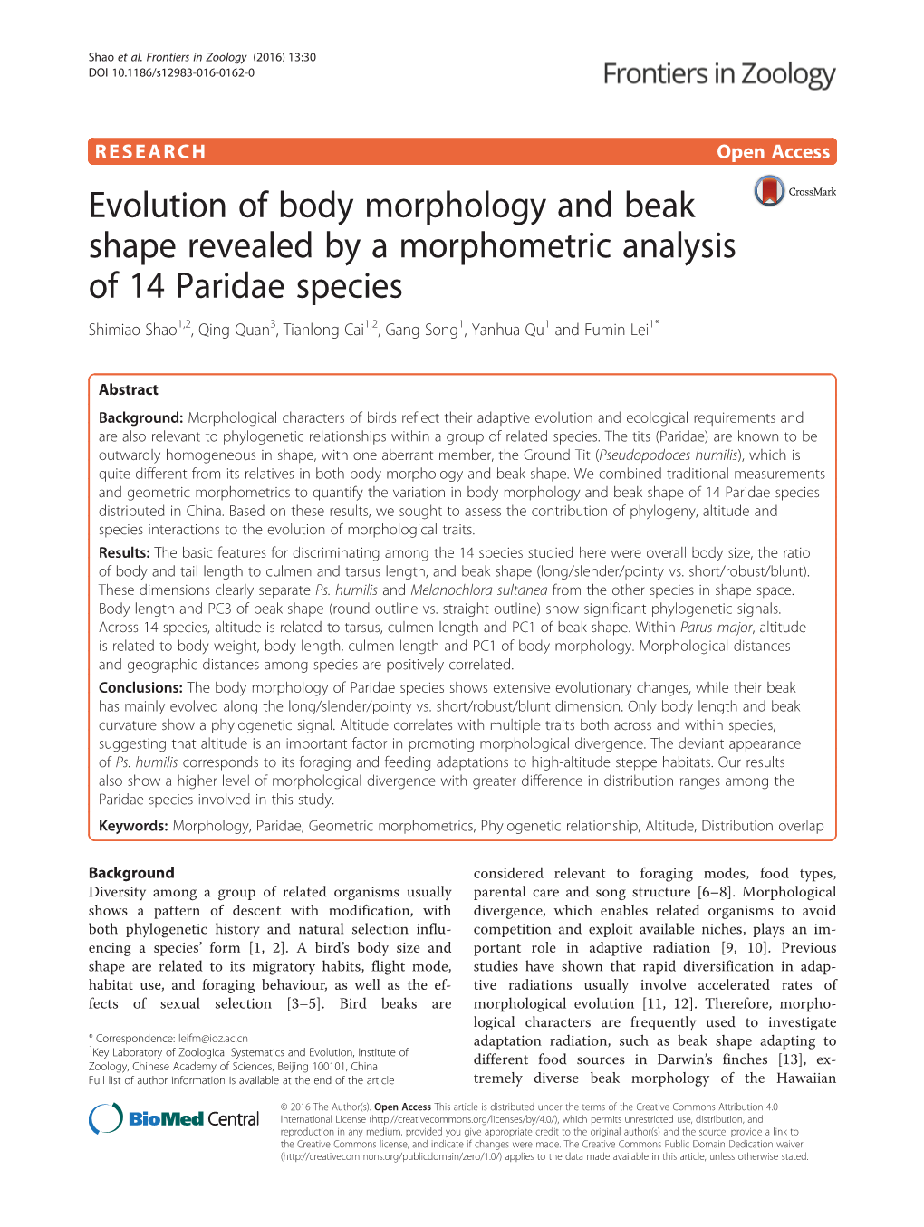 Evolution of Body Morphology and Beak Shape Revealed by A