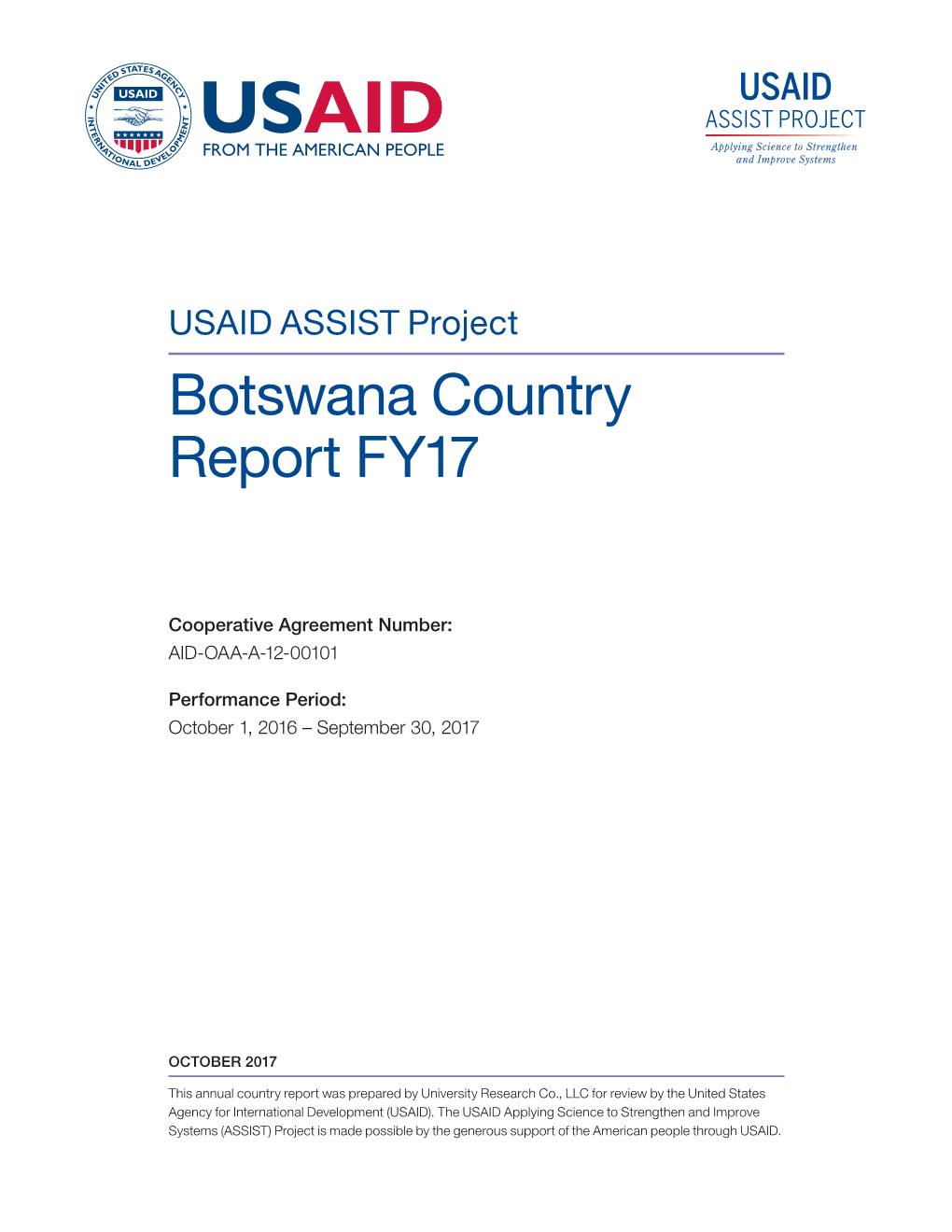 USAID ASSIST Project: Botswana Country Report FY17