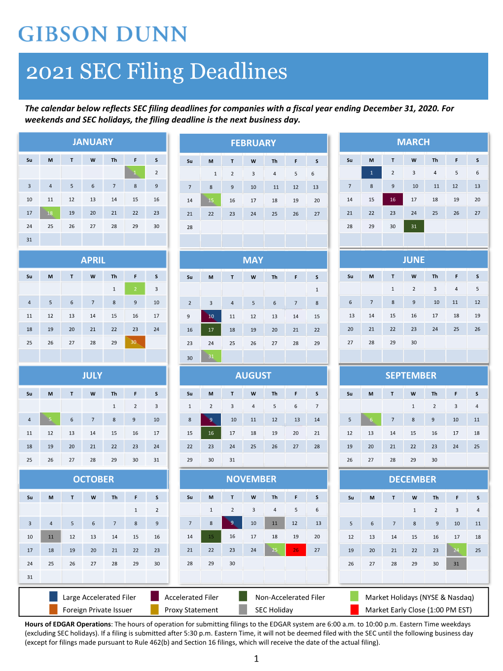SEC Filing Deadline Calendar 2021