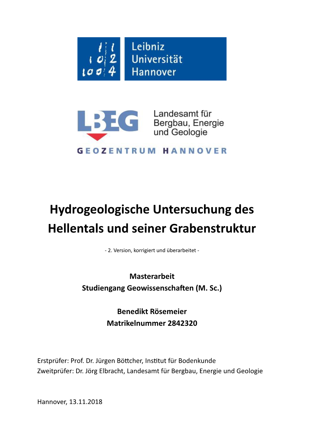 Hydrogeologische Untersuchung Des Hellentals Und Seiner Grabenstruktur