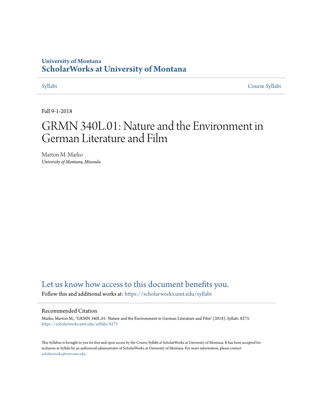 Nature and the Environment in German Literature and Film Marton M