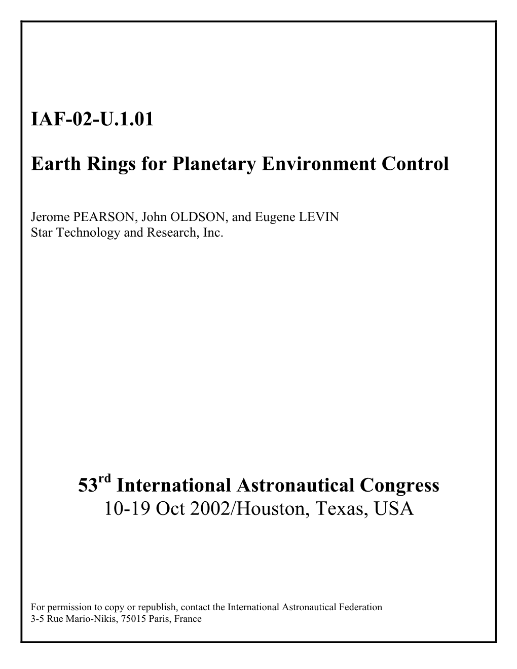 Earth Rings for Planetary Environment Control