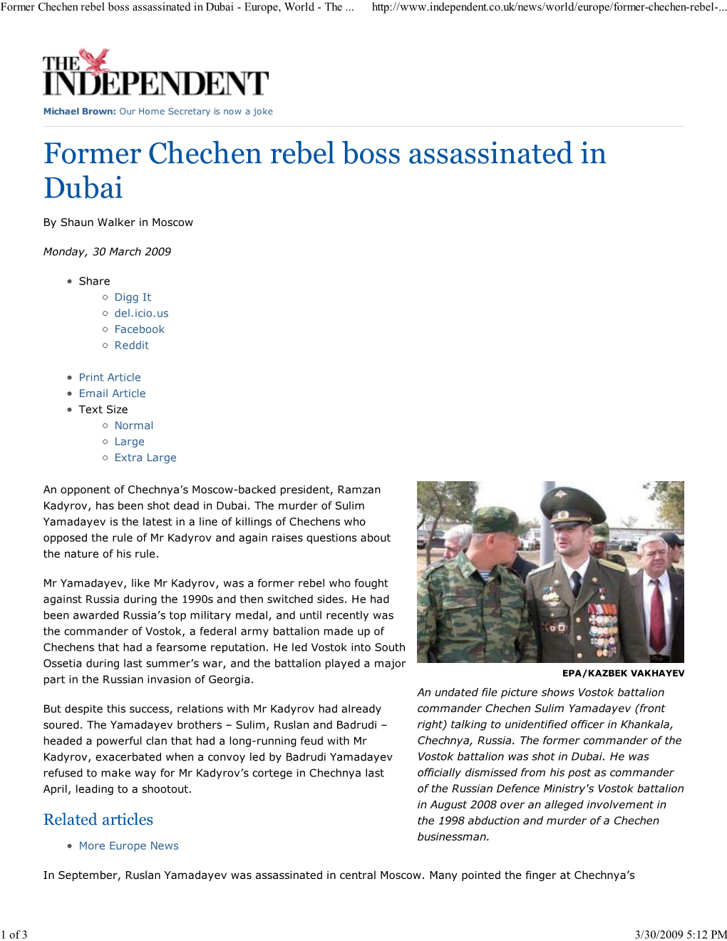 Former Chechen Rebel Boss A