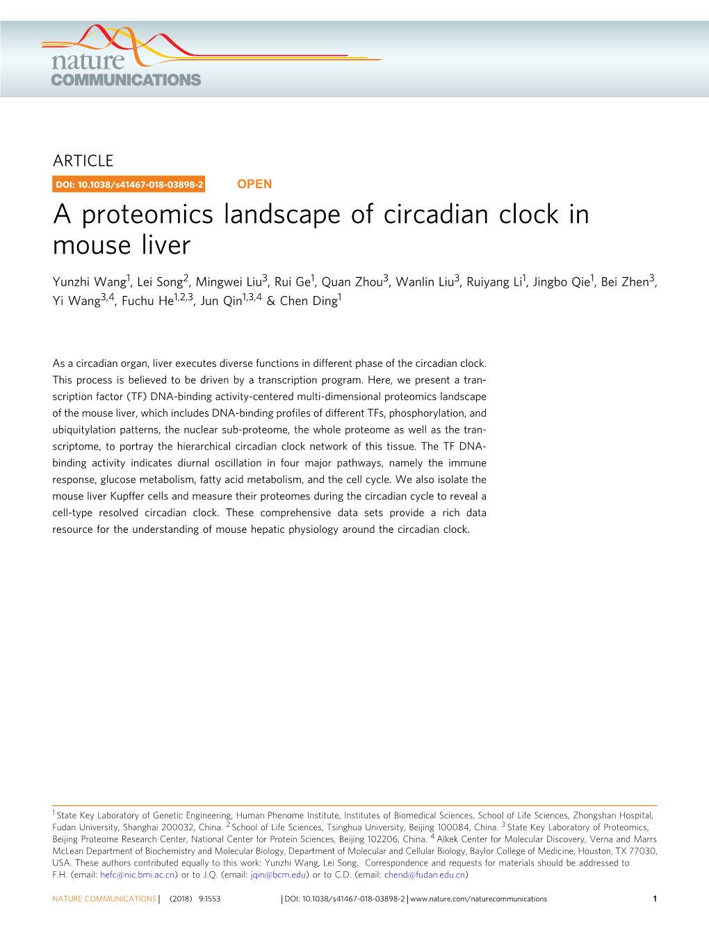 A Proteomics Landscape of Circadian Clock in Mouse Liver