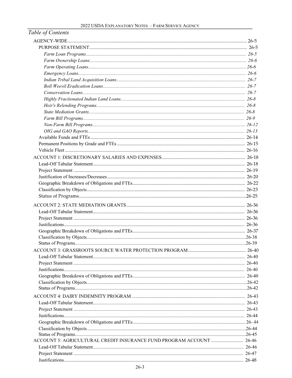 2022 Usda Explanatory Notes – Farm Service Agency 26-3