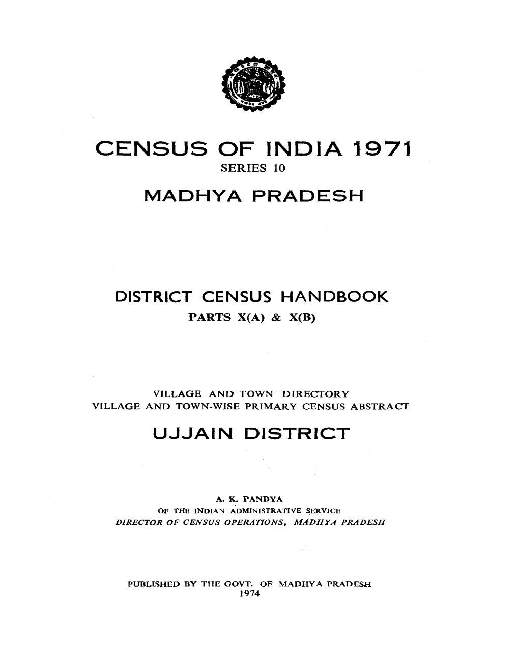 District Census Handbook, Ujjain, Part X (A) & X(B), Series-10